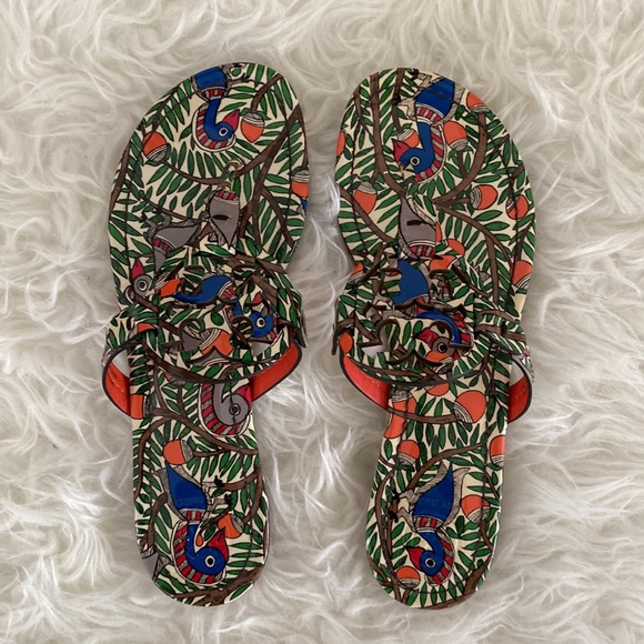 Tory Burch Women's Miller Printed Patent Leather Orange Something Wild Sandals - Picture 8 of 13